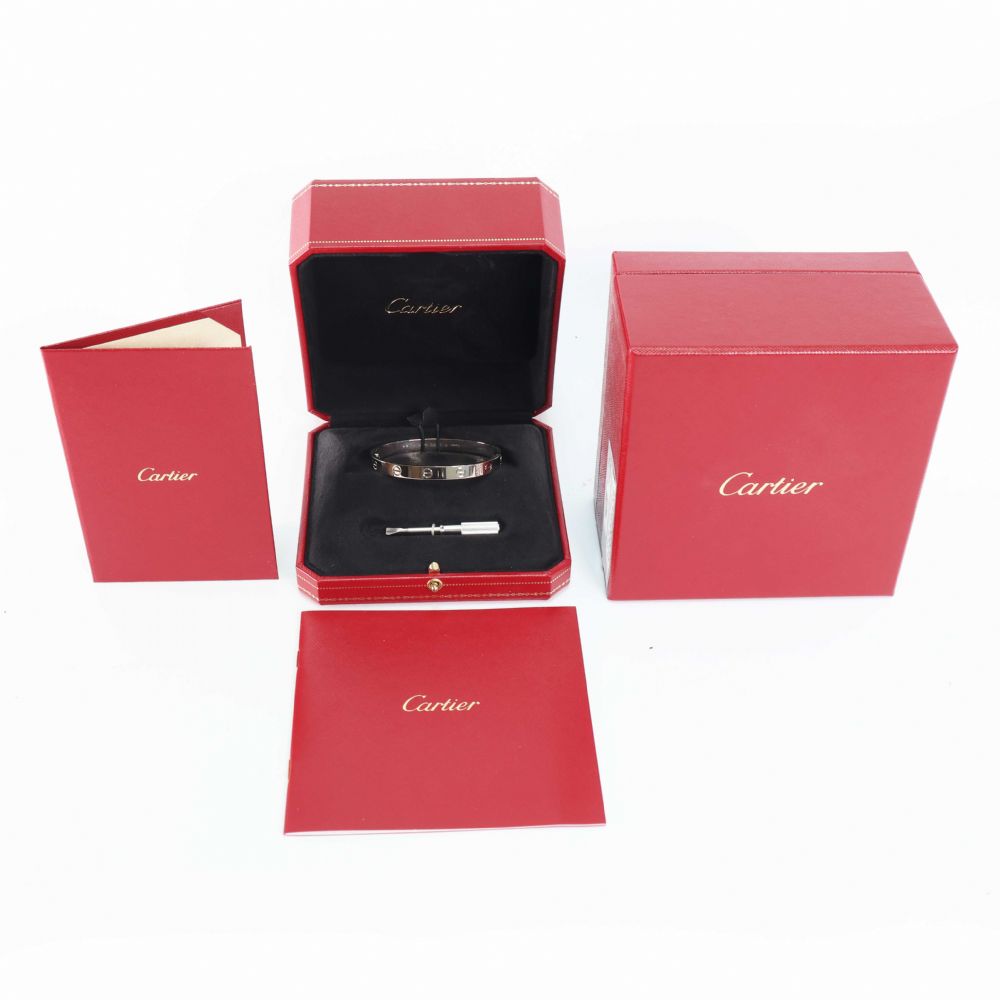 Cartier - 18K Love Bracelet White-Gold. Size: 17. Including Box, Papers, Invoice.