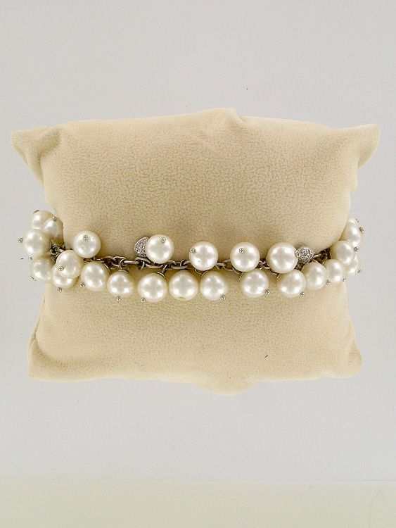 Diverse - 18K White gold Bracelet with Diamonds and Pearls