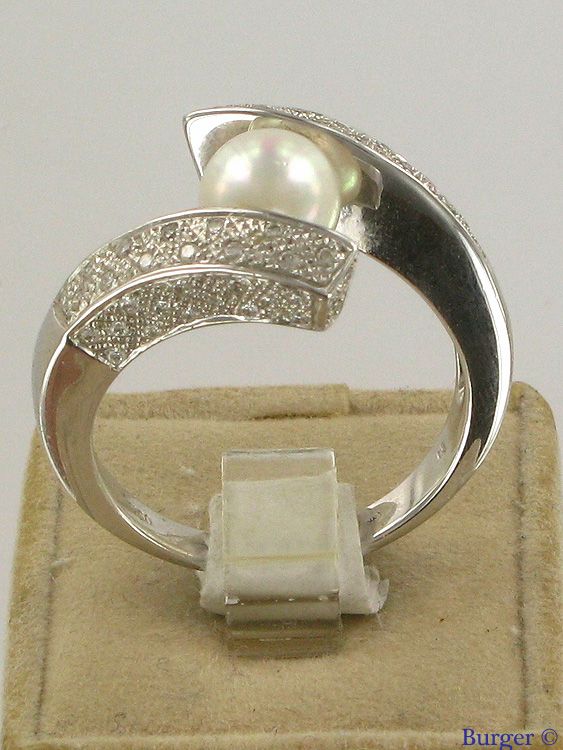 Allgemein - 18k White Gold ring with Pearl and Diamonds