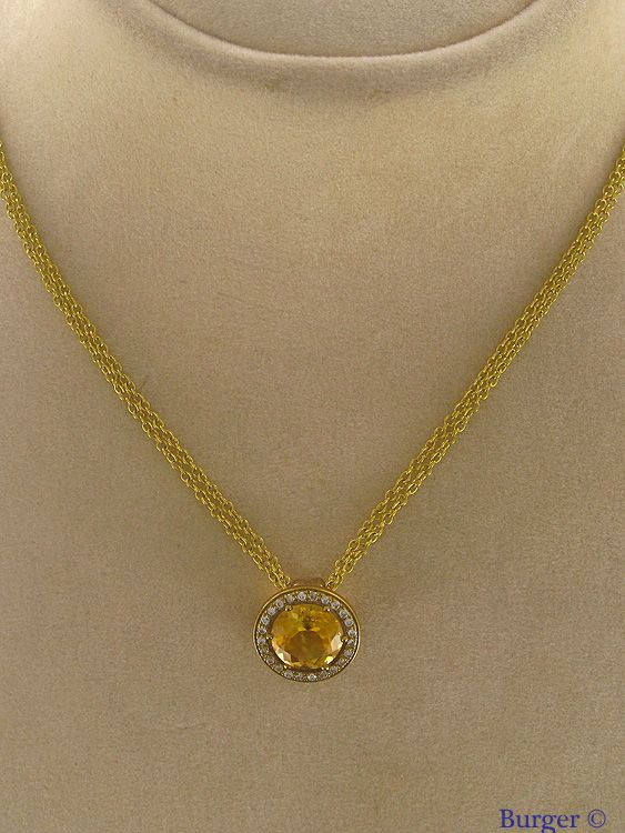 Miscellaneous - 18K Yellow Gold Necklace with a Diamonds and Citrine set Pendant