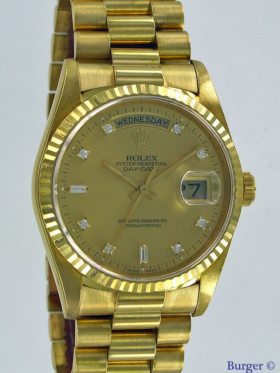Day Date Yellow Gold Diamond Hour Markers Rolex Sold watches