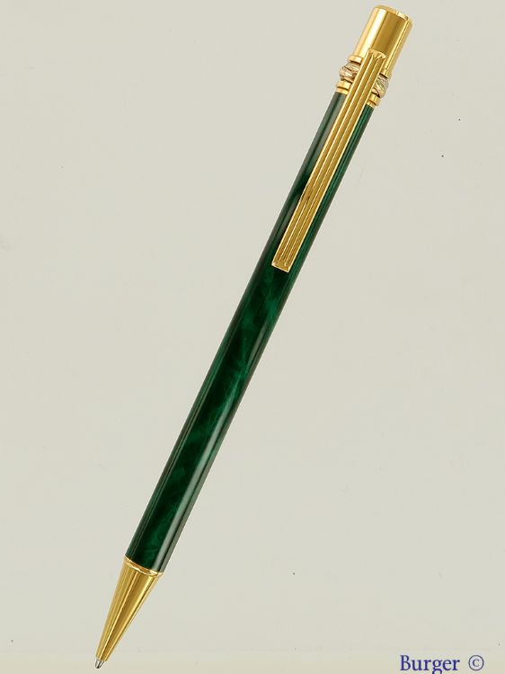 Cartier - Must Marble Green Lacquer and Gold Plated Ballpoint Pen