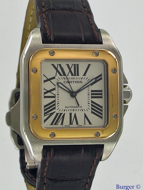 Santos 100 MM Rose Gold Steel Cartier Verkochte horloges Juwelier Burger