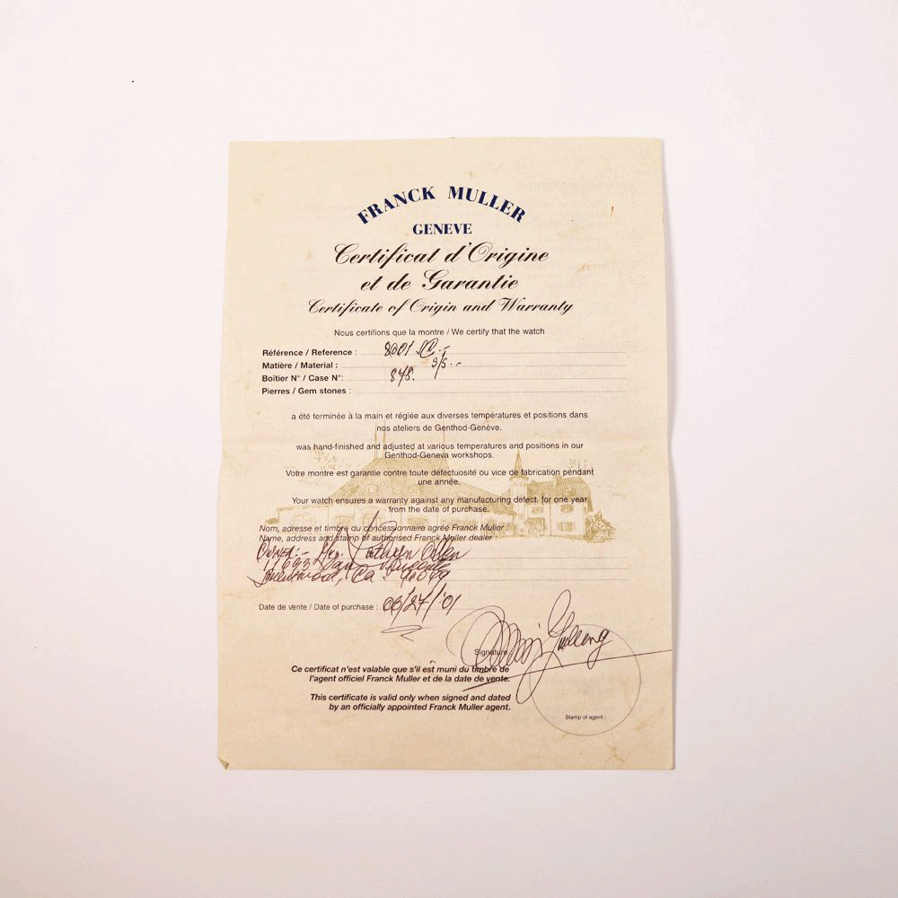 franck muller warranty