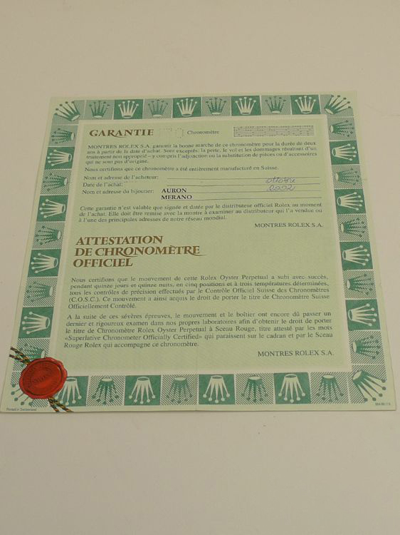 rolex certificate
