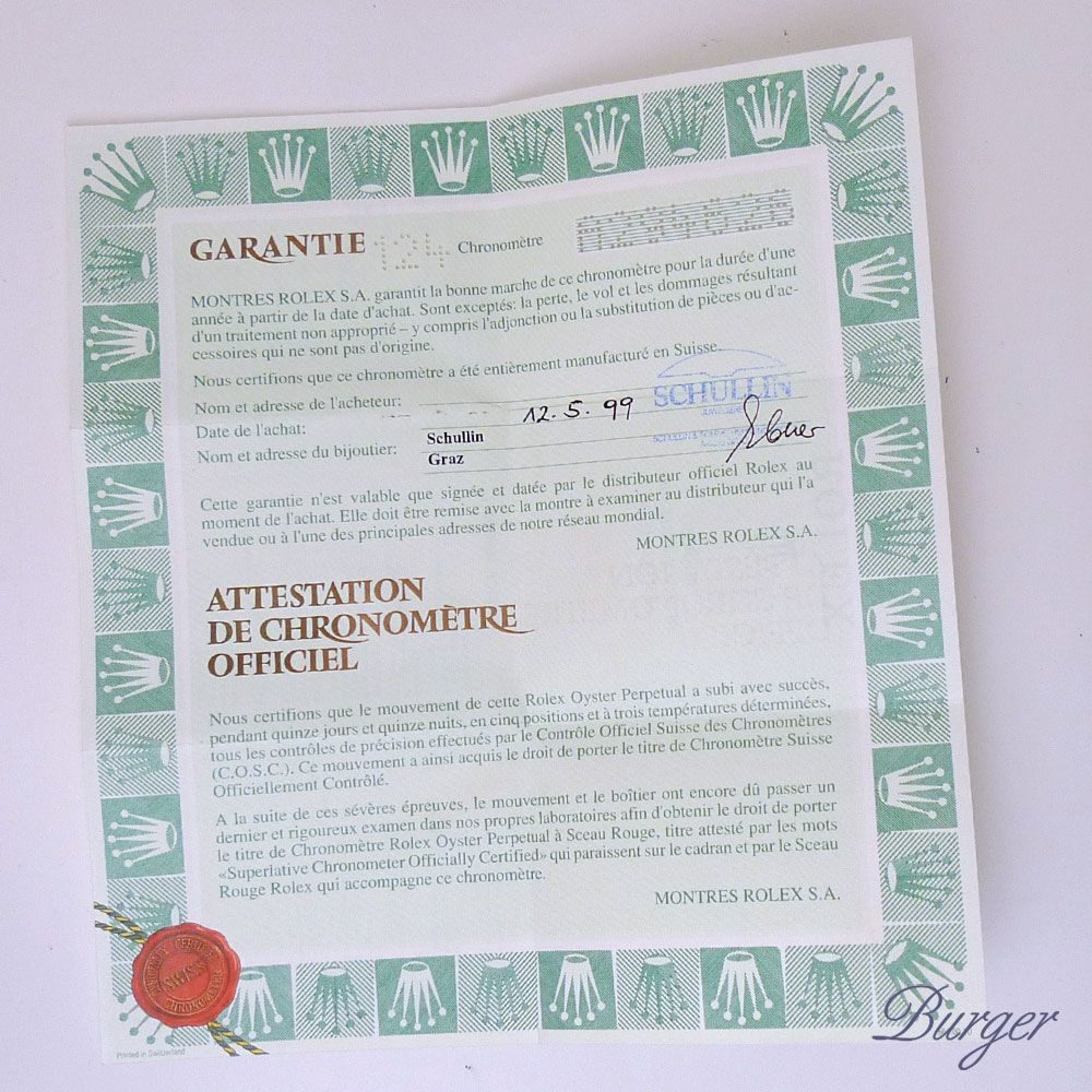 Warranty Certificate Ref: 16570 - Rolex 