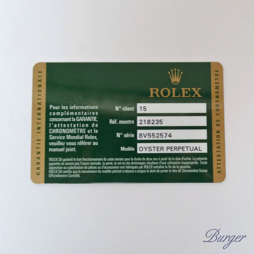 Warranty Certificate Ref: 218235 - Rolex - Accessories - Juwelier Burger