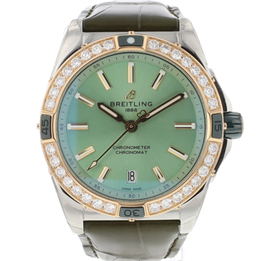 Breitling - Chronomat 38 NEW Steel Rose Green Dial Diamonds