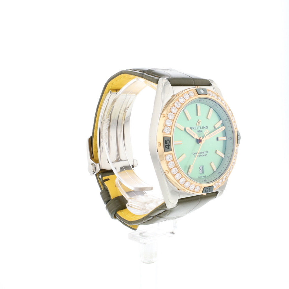 Chronomat 38 NEW Steel Rose Green Dial Diamonds