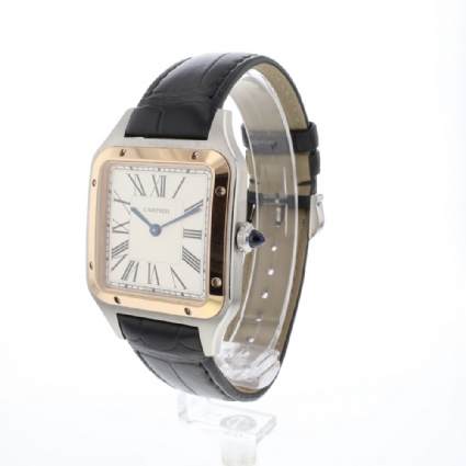 Santos Dumont Large Rose Gold / Steel Silver Dial
