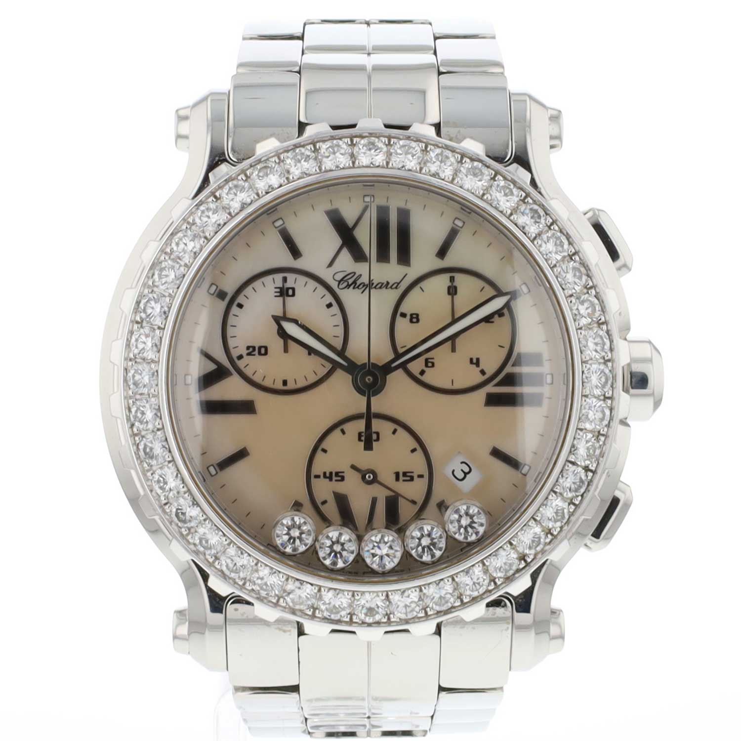 Happy Sport Chrono Steel / White Gold Diamonds MOP Dial