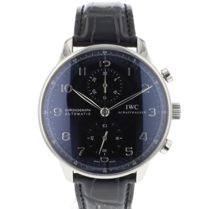 Portugieser Chronograph Stainless Steel / Silver Numerals Black Dial