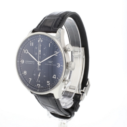 Portugieser Chronograph Stainless Steel / Silver Numerals Black Dial