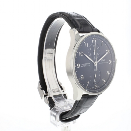 Portugieser Chronograph Stainless Steel / Silver Numerals Black Dial