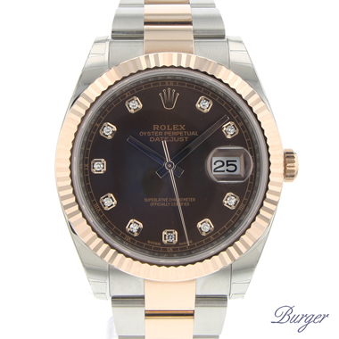 Rolex - Datejust 41 Steel/Everose Gold Fluted Chocolate Diamond Dial NEW!