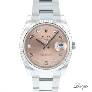 Rolex - Oyster Perpetual Date 34 Fluted Pink Diamond Dial NEW
