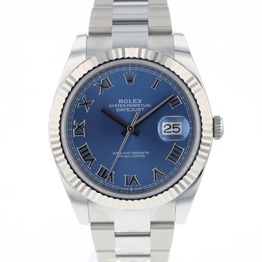Rolex - Datejust 41 Fluted Oyster Azzuro Blue Roman Dial NEW