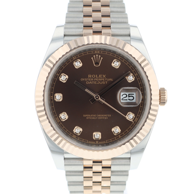 Rolex - Datejust 41 Steel / Everose Gold Jubilee/Fluted Chocolate Diamond Dial NEW