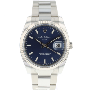Rolex - Date 34 Blue Dial Fluted NEW