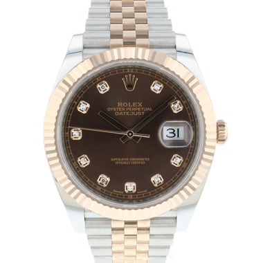 Rolex - Datejust 41 Steel / Everose Gold Jubilee/Fluted Chocolate Diamond Dial NEW