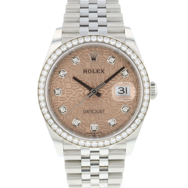 Rolex - Datejust 36 Fluted Jubilee Pink Logo Dial Factory Diamonds NEW