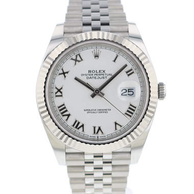 Rolex - Datejust 41 Fluted Jubilee White Roman Dial NEW