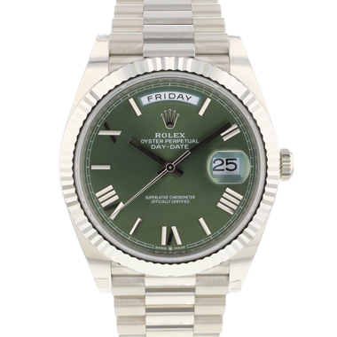 Rolex - Day-Date 40mm White Gold Green Dial NEW!