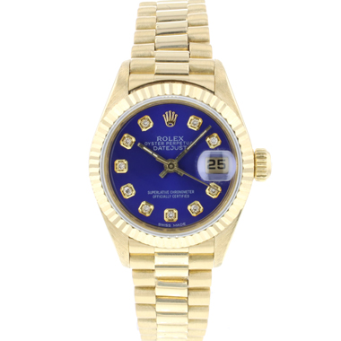 Rolex - Datejust Lady 26 Yellow Gold President Custom Blue Diamond Dial