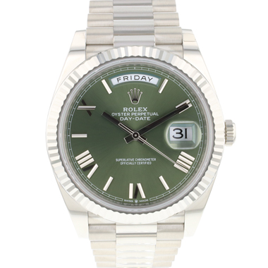 Rolex - Day-Date 40 White Gold Olive Green Dial NEW