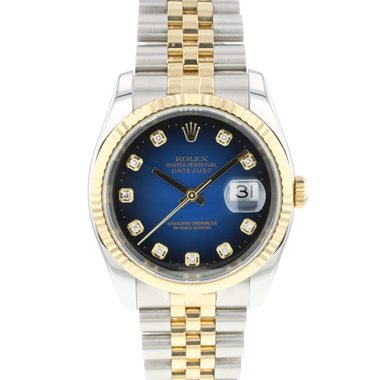 Rolex - Datejust 36 Steel Gold Jubilee Fluted Blue Diamond Vignette Dial