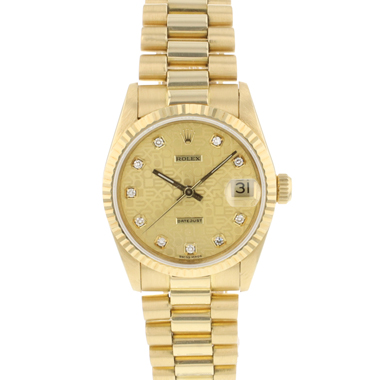 Rolex - Datejust 31 Midsize President Yellow Gold Factory Diamond Logo Dial