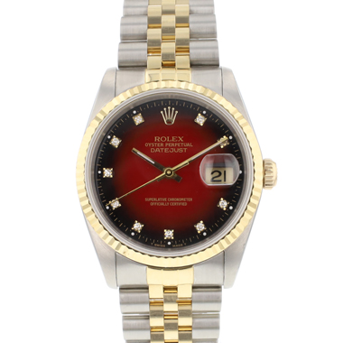 Rolex - Datejust 36 Steel/Gold Jubilee Fluted Red Vignette Diamond Dial