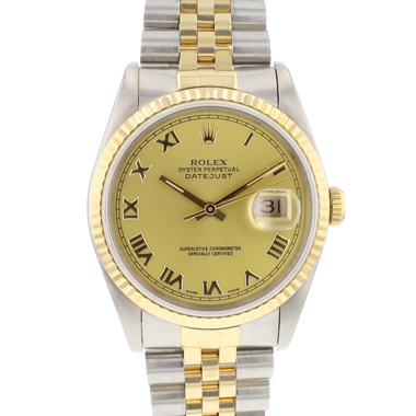 Rolex - Datejust 36 Steel Gold Jubilee Fluted Champagne Roman Dial