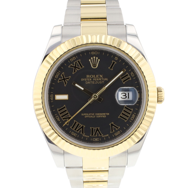 Rolex - Datejust II Steel Gold Fluted Black Roman Dial