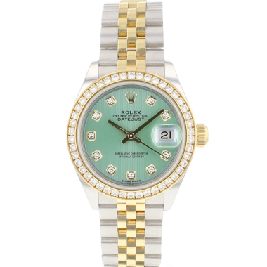 Rolex - Datejust 28 Lady Steel/Gold Jubilee Mint Green Diamond Dial