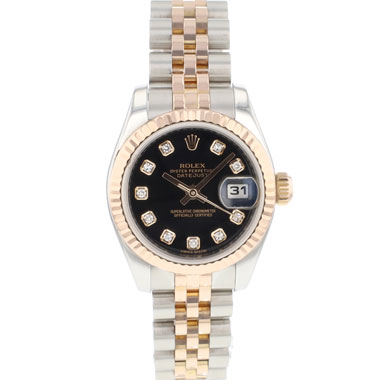 Rolex - Datejust Lady 26 Steel Everose Gold Jubilee Fluted Black Diamond Dial