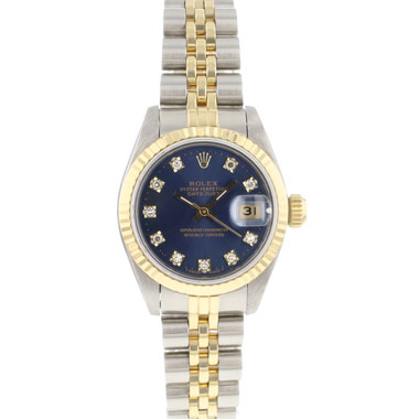 Rolex - Lady-Datejust 26 Steel Gold Jubilee Fluted Blue Diamond Dial