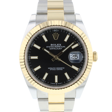 Rolex - Datejust 41 Steel Gold Fluted Oyster Black Dial NEW