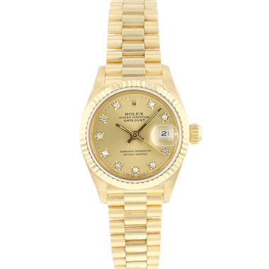 Rolex - Lady-Datejust 26 Yellow Gold President Champagne Diamond Dial