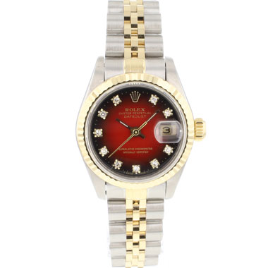Rolex - Datejust 26 Lady Steel Gold Jubilee Fluted Red Vignette Diamond Dial