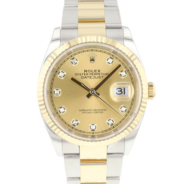 Rolex - Datejust 36 Steel Gold Fluted Oyster Champagne Diamond Dial