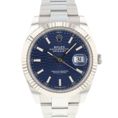 Rolex - Datejust 41 Oyster Fluted Blue Motif Dial Like NEW