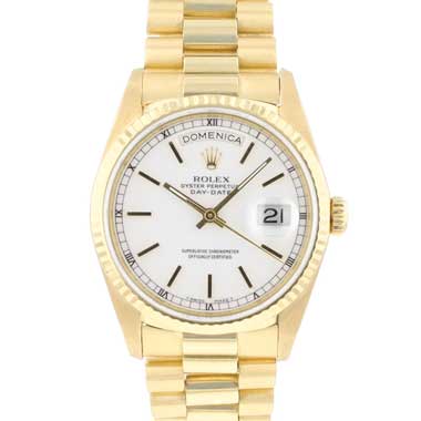 Rolex - Day-Date 36 Yellow Gold White Stick Dial