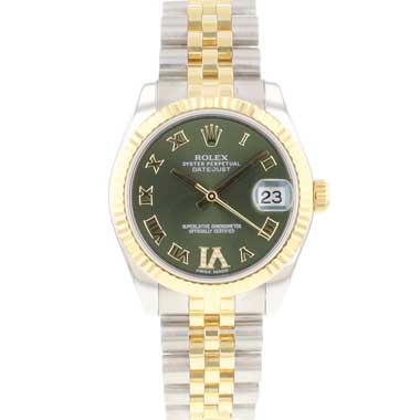Rolex - Datejust 31 Steel Gold Green Roman Dial Diamond Set