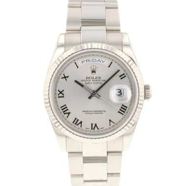Rolex - Day-Date 36 White Gold President Silver Roman Dial FULL SET