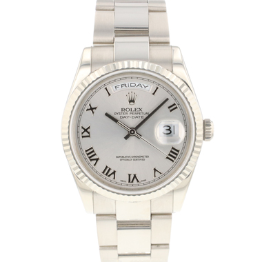 Rolex - Day-Date 36 White Gold Silver Roman Dial FULL SET