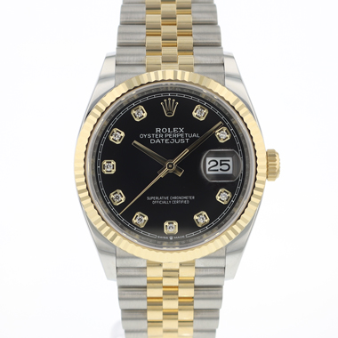 Rolex - Datejust 36 Steel Gold / Fluted / Jubilee Black Diamond Dial New 2024