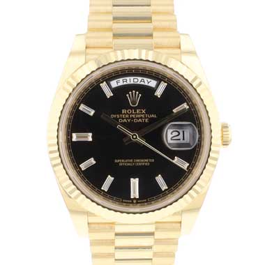 Rolex - Day-Date 40 Yellow Gold Black Diamond Baguette Dial 99,9% NEW