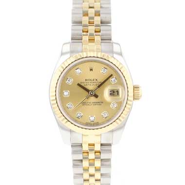 Rolex - Lady-Datejust 26 Jubilee Fluted Steel Gold Champagne Diamond Dial
