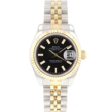 Rolex - Lady-Datejust 26 Jubilee Fluted Steel Gold Black Dial